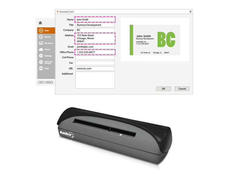 Ambir nScan 690gt High-Speed Vertical Card Scanner with AmbirScan Business Card Reader 